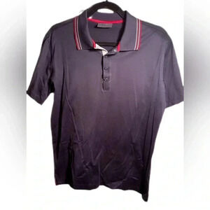 Vintage Lagerfeld cotton silk texture 4 snap  button shirt sleeve polo shirt L